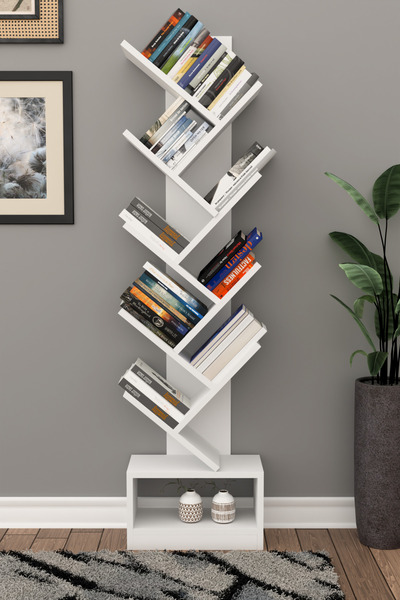 Remaks VİRA Raflı Kitaplık Kütüphane Hareketli Raflı Dekoratif Kitaplık-BEYAZ