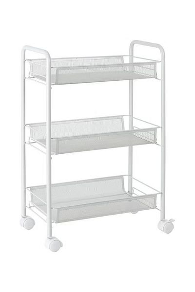 rexa 3-Tier Mesh Wire Rolling Cart – White – 10.25"D x 17"W x 24.8"H – Mobile Storage Organizer