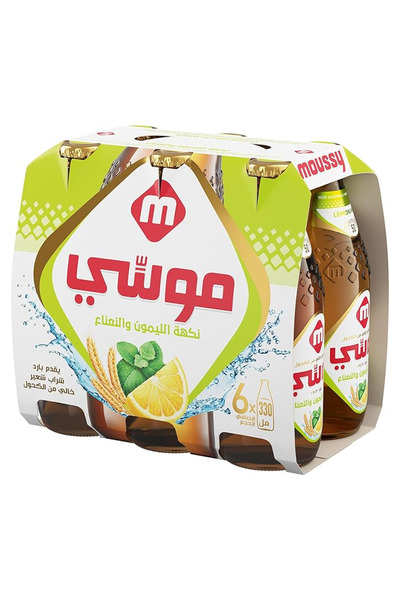 Moussy مشروب الشعير الخالي من الكحول بنكهة الليمون والنعناع، 330 مل × 6