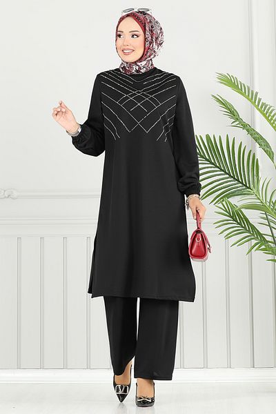 ModaMerve Stylish Suit with Stone Detail 430Dvl897-M Black