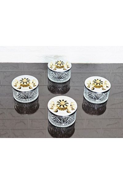 atabey home collection وعاء سكر 6 قطع مع غطاء فضي ووعاء تقديم مع تفاصيل ديزي أسود