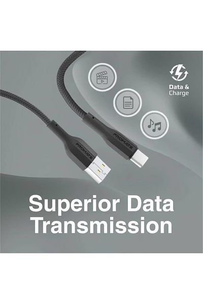 Promate Durable USB-A to USB-C™ charging cable made of silicone with fast charging technology,