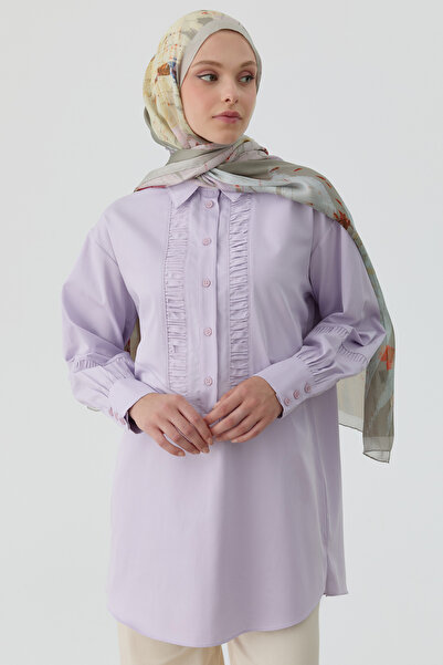 Tuğba Büzgü Kesik Detaylı Tunik - Lila