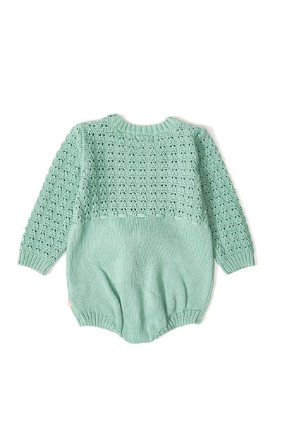 Uludağ Triko Green Organic Cotton Pompom Bow Baby Girl Salopet Jumpsuit