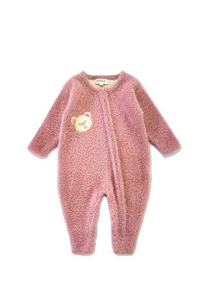 Uludağ Triko Baby Welsoft Jumpsuit with Pink Teddy Bear