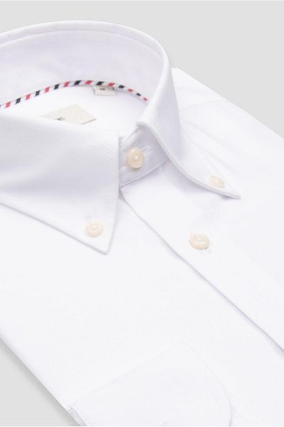 Abbate Matteo Non Iron Oxford Cotton Comfort Fit White Button-Down Collar Men's Plain Shirt