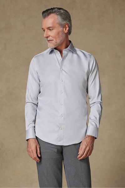 Abbate Donatello Satin Cotton Slim Fit Light Gray Classic Collar Men's Solid Shirt