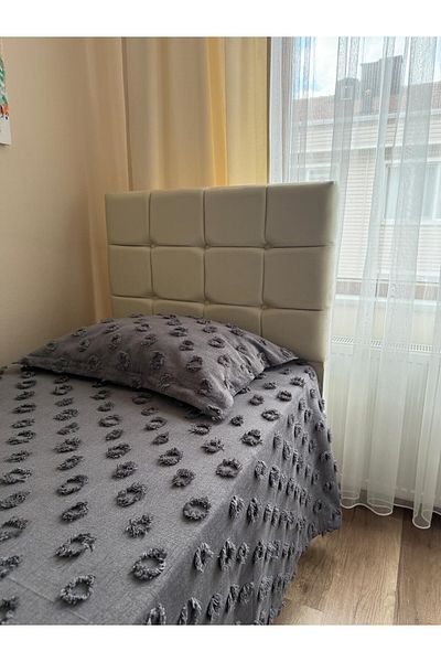 Tly Home Textiles Single Anthracite Gray Pom-Pom Bedspread Set