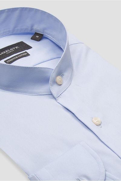 Abbate Mao Poplin Stretch Cotton Blended Slim Fit Light Blue Judge Collar Men's Solid Shirt