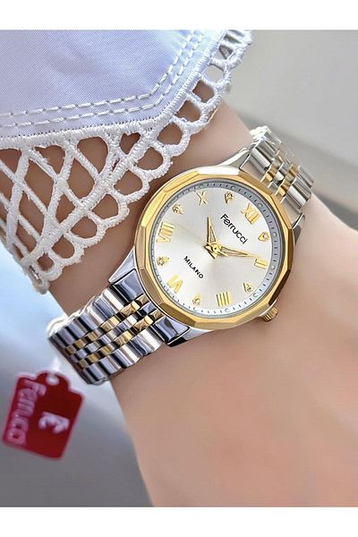 Ferrucci Milano Women's Wristwatch – Metal Band, White Dial, Roman Numerals with Gold Detail