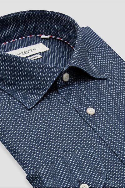 Abbate Donatello Denim Cotton Comfort Fit Navy Blue Classic Collar Men's Printed Shirt