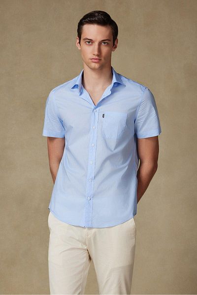Abbate Vento Poplin Cotton Comfort Fit Blue Classic Collar Men's Plain Shirt