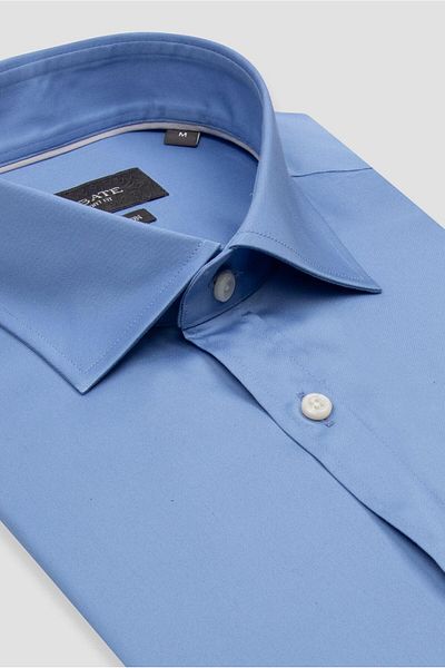 Abbate Leonardo Satin Cotton Comfort Fit Dark Blue Classic Collar Men's Plain Shirt