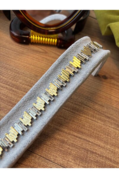 Zircon Taşlı Asimetrik Paslanmaz Çelik Bileklik