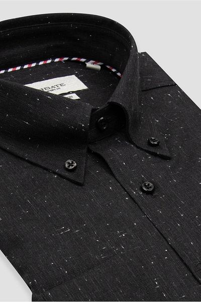Abbate Luca Dobby Cotton Comfort Fit Black Button-Down Collar Men's Plain Shirt