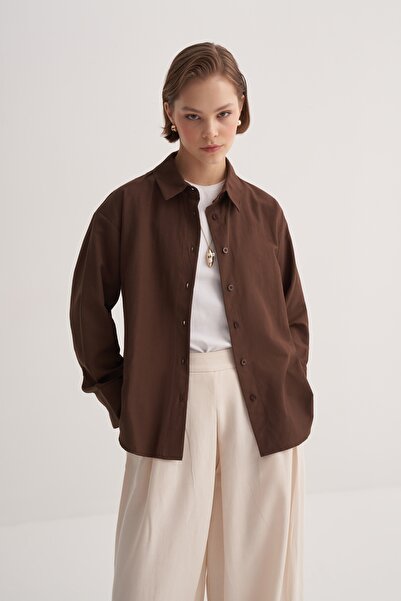 EBU Prive Women's Poplin Basic Shirt Brown