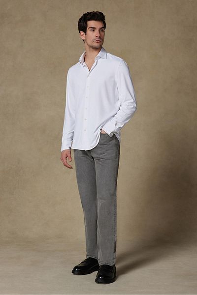 Abbate Rico Performance Polyamide Blended Comfort Fit White Classic Collar Men's Plain Shirt