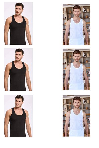 QULAT Men's Cotton Plain Classic Undershirt Black-White / 6 Pieces