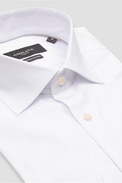 Abbate Enzo Poplin Stretch Cotton Blend Slim Fit White Classic Collar Men's Solid Shirt