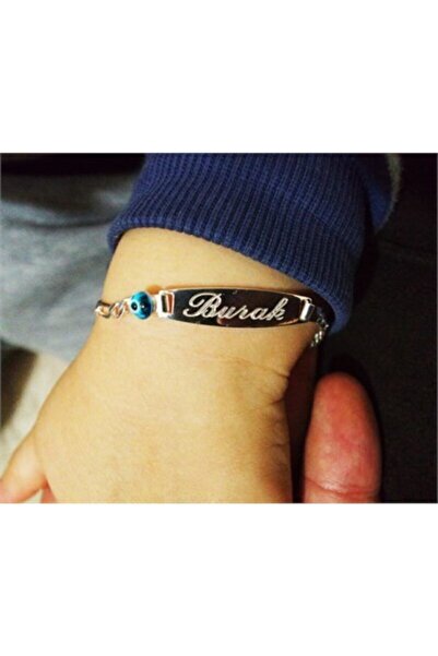 GWOMA Gümüş Bileklik - Isim Yazılan Göz Boncuk Detay Gümüş Çocuk Bebek Künyes...