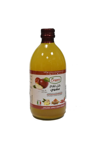 Organti خل التفاح العضوي مع الزنجبيل والثوم والفلفل، 500 مل