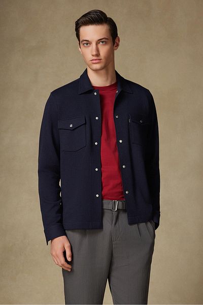 Abbate Urbano Armuri Overshirt Cotton Oversize Fit Navy Blue Classic Collar Men's Plain Shirt