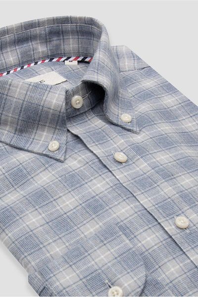 Abbate Luca Flannel Cotton Comfort Fit Blue Button Collar Men's Checkered Shirt