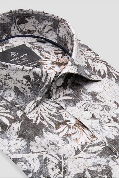 Abbate Vento Poplin Cotton Comfort Fit Black Classic Collar Men's Printed Shirt