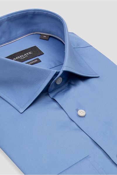Abbate Donatello Satin Cotton Slim Fit Dark Blue Classic Collar Men's Solid Shirt