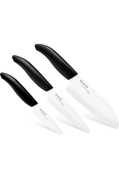 KYOCERA FK-3PC-BKBK Ceramic Advanced Knife Set, 5.5" 4.5" 3", Black Handle With Black Blade