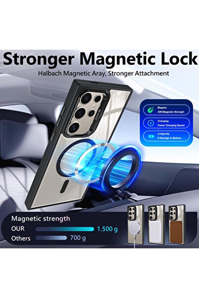 m.tk moveteck Samsung Galaxy S25 Ultra Kılıf Standlı Mika Magsafe Hassas Buton Metal Tuşlu +Kamera Lens Cam Hediye