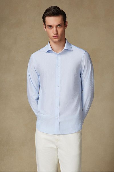 Abbate Florence Jersey Cotton Blend Comfort Fit Light Blue Classic Collar Men's Solid Shirt