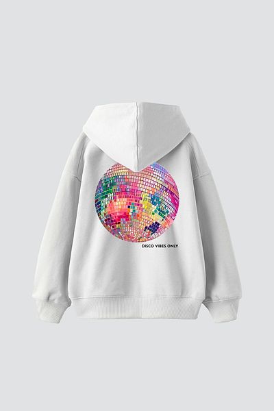 Sekizbiraltı Disco Vibes Only Printed Oversize Unisex Λευκό φούτερ