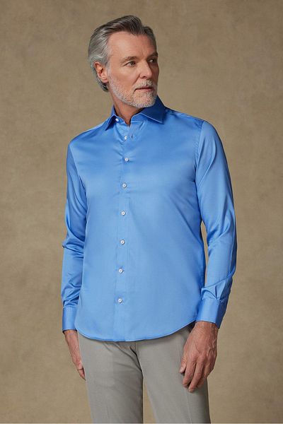 Abbate Donatello Satin Cotton Slim Fit Dark Blue Classic Collar Men's Solid Shirt