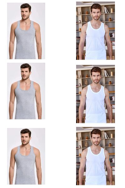QULAT Men's Cotton Plain Classic Singlet Grey-White / 6 Units