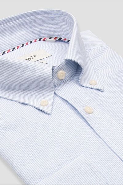 Abbate Marcel American Oxford Cotton Comfort Fit Light Blue Button-Down Collar Men's Striped Shirt