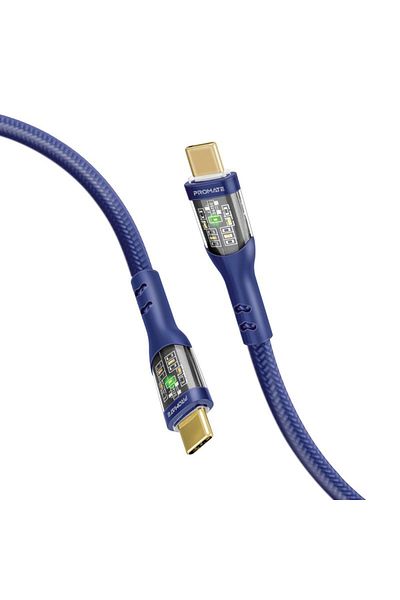 Promate CC200 Type-C to Type-C 2m Super Fast Charging Cable 60W with Transparent Charging Head