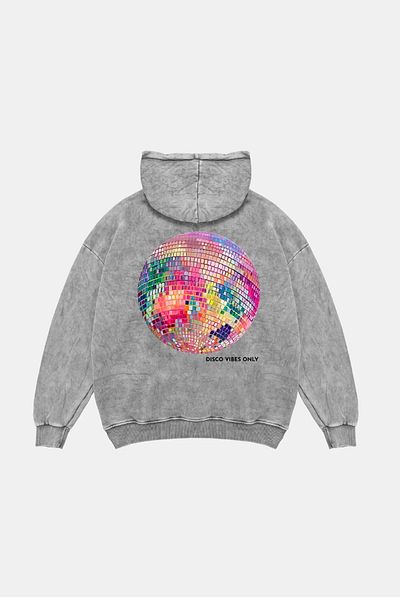 Sekizbiraltı Disco Vibes Only Oversize Unisex πλενόμενο λευκό φούτερ