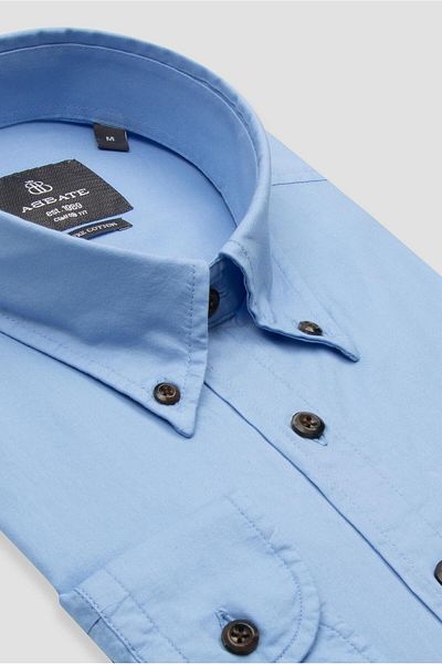 Abbate Mario Poplin Cotton Comfort Fit Light Blue Button-Down Collar Men's Plain Shirt