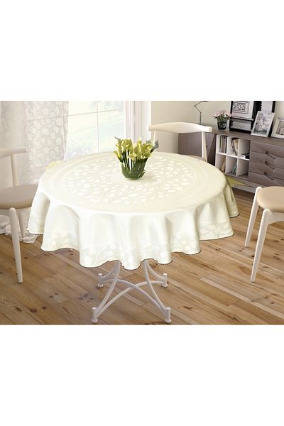 Lenjerii Deosebite Waterproof round tablecloth, diameter 140cm, Jakar Pano, Cream Leaves