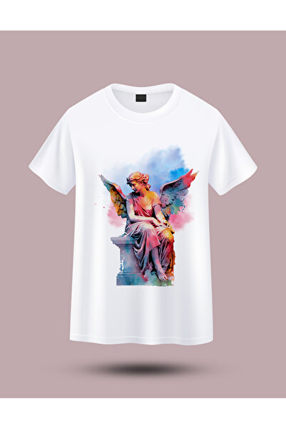 Trendy Merry Store Tricou unisex imprimat cu statuia de înger