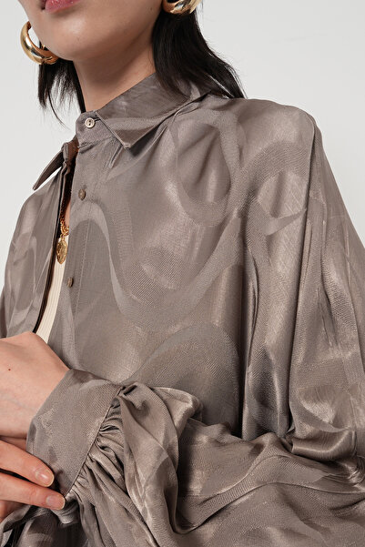 Orfeo Negro Women's Patterned Sleeves Tie Gray Shirt