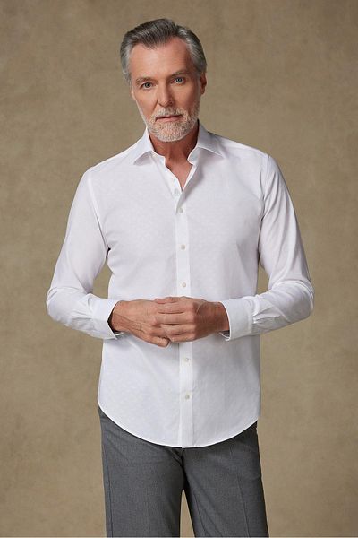 Abbate Donatello Jacquard Cotton Slim Fit White Classic Collar Men's Patterned Shirt