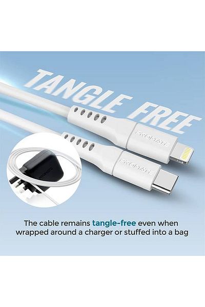 Promate A powerful 20W charging cable with USB-C to Lightning technology for an unparalleled charging experience. Made of silicone.
