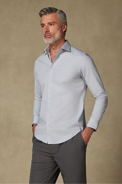 Abbate Bb Club Oscar Poplin Cotton Polyester Slim Fit Light Gray Classic Collar Men's Solid Shirt
