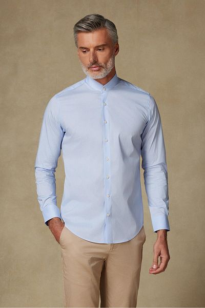 Abbate Mao Poplin Stretch Cotton Blended Slim Fit Light Blue Judge Collar Men's Solid Shirt