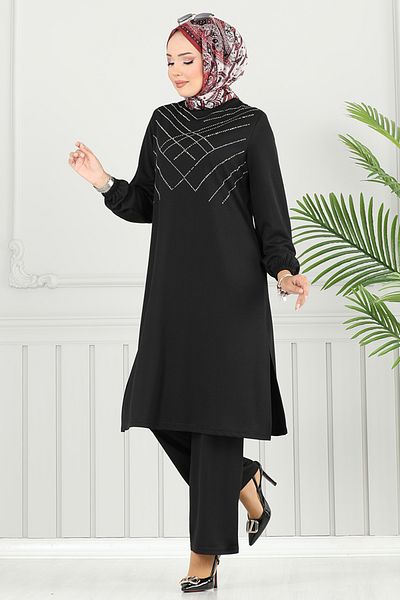 ModaMerve Stylish Suit with Stone Detail 430Dvl897-M Black