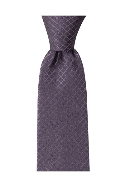1001 Kravat 7.5 cm Wide Geometric Patterned Gray Tie