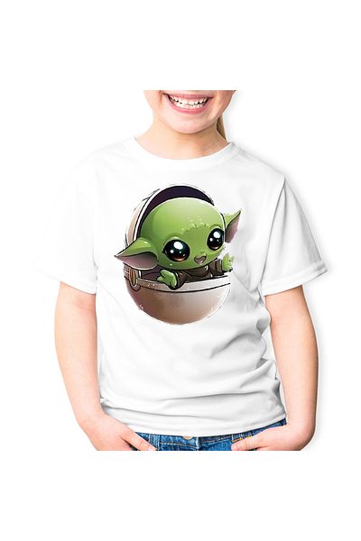 OEM Tricou copii Baby Yoda Cos, Star Wars, Mandalorian, alb, marime 3-4 ani, 104-110cm