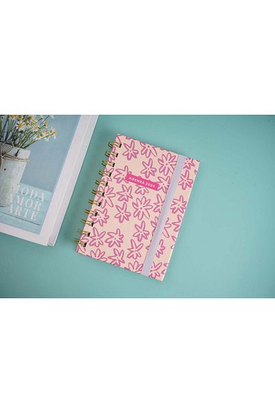 Midi Printed pattern calendar coil notebook/pink